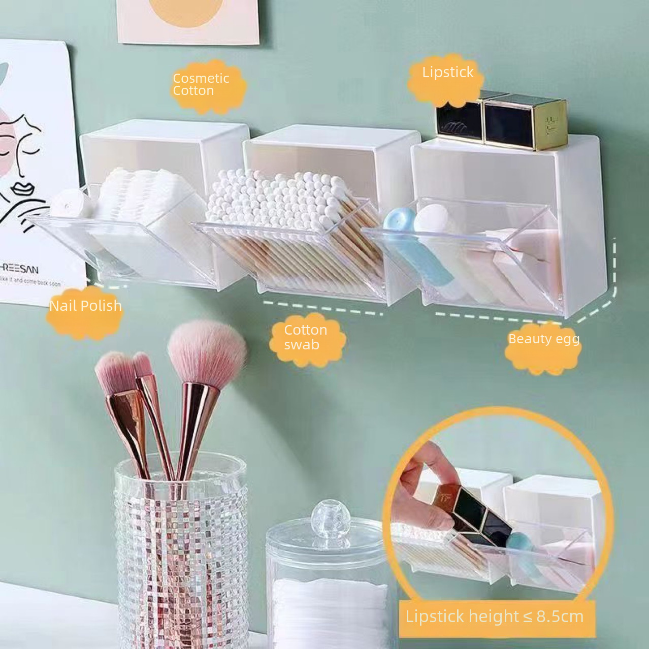 Wall-mounted storage box mini small drawer cosmetic cotton swab miscellaneous desk drawer-style dustproof transparent storage box