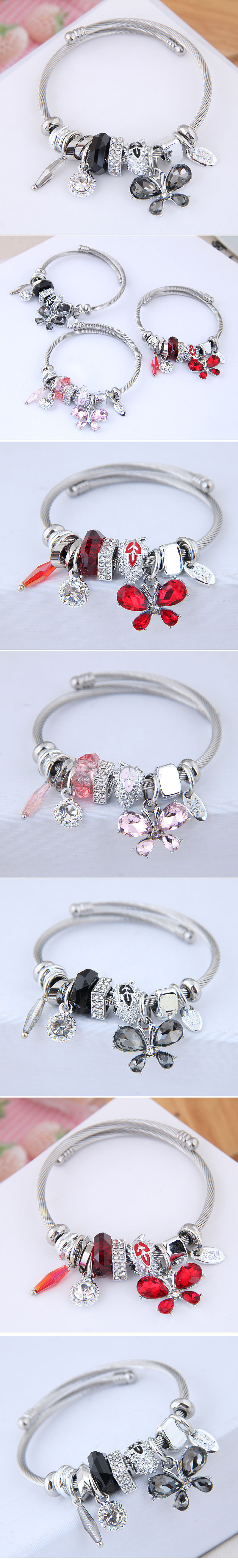 Fairy Style Animal Stainless Steel Plating Inlay Artificial Crystal Cuff Bracelets display picture 3