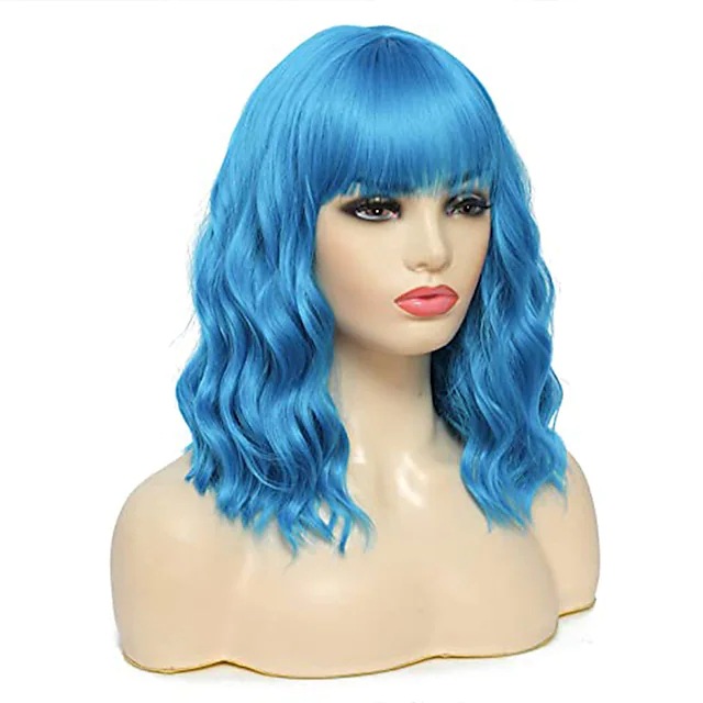 synthetic wig Corn perm micro curled wig shoulder length short curly hair bubble noodle head bangs synthetic fiber headband_voghion.com