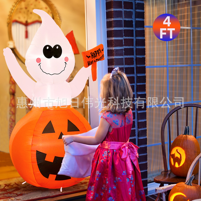 跨境亚马逊新款4ft万圣节鬼节气模 户外防水举牌南瓜小鬼充气模型