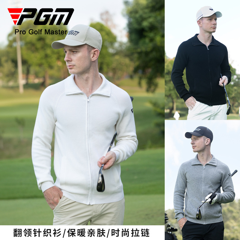PGM Golf Clothing Men's Wool Jacket Lapel Sweater Autumn and Winter Sports Zipper Jacket Top