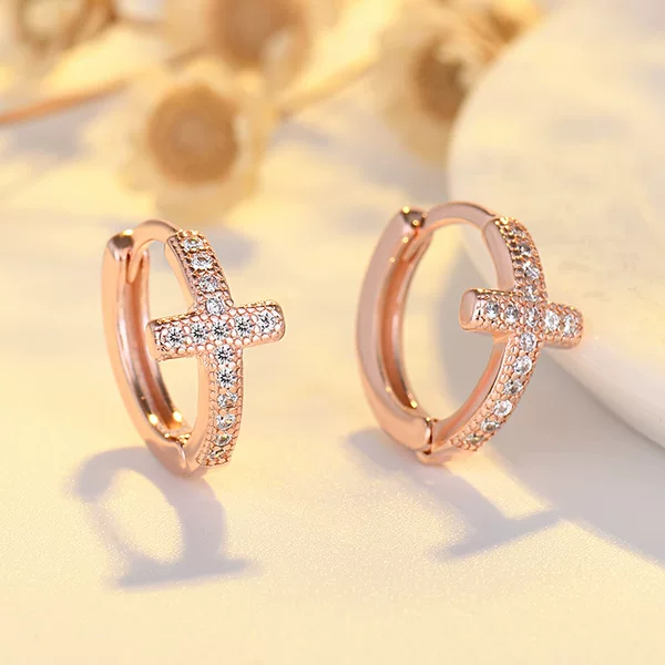 Qiaolanxuan K-Style Korean Style Imitation Sterling Silver Ins Simple Diamond Cross Ear Bone Ear Bone Buckle Earrings for Men and Women