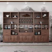 新中式实木博古架黑胡桃书柜展示柜老榆木多宝阁书架茶室置物架