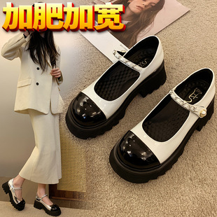 [B666-7] French Mary Jane shoes chunky heel plus size 41-43 color matching thick bottom jk small leather shoes round toe women's shoes