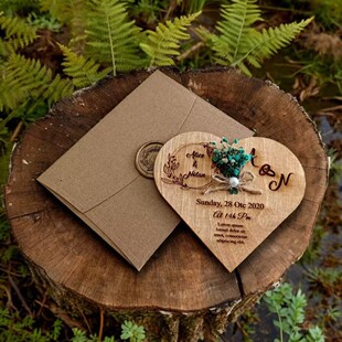 New Bohemian Wedding Invitation Heart-Shaped Wooden Invitation Guest Event Invitation Custom Wedding Invitation