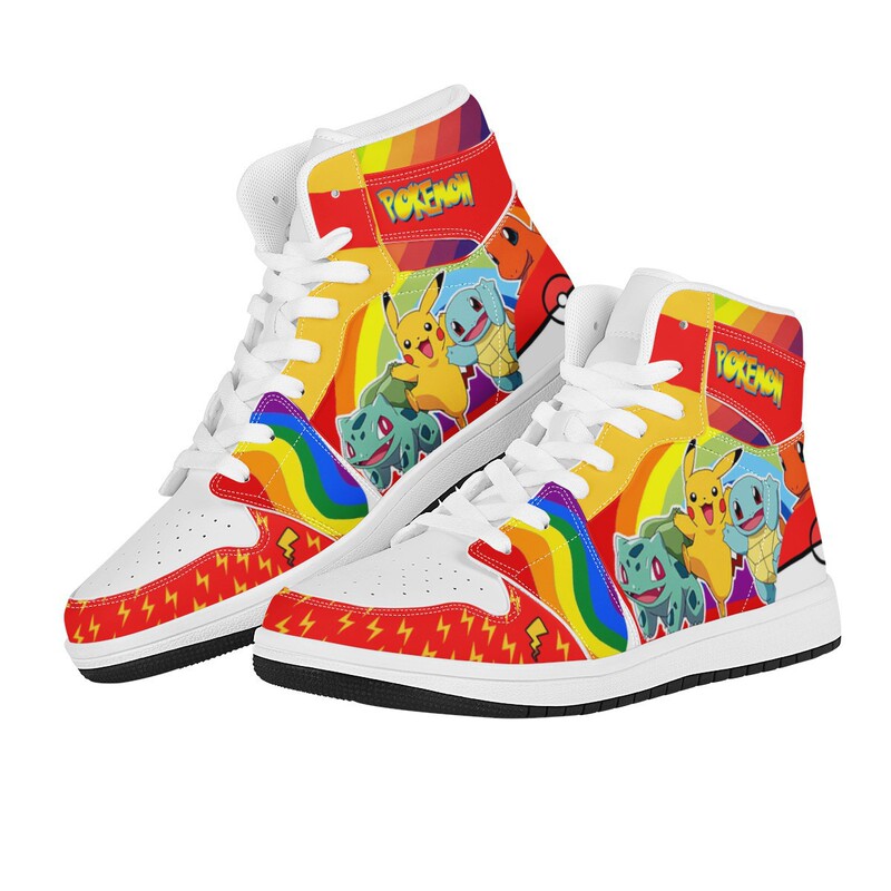 Winter Round-toe Boys PU Casual Front Lace-up High-top Red Sneakers Cartoon Animation diy Printed Basketball Shoes