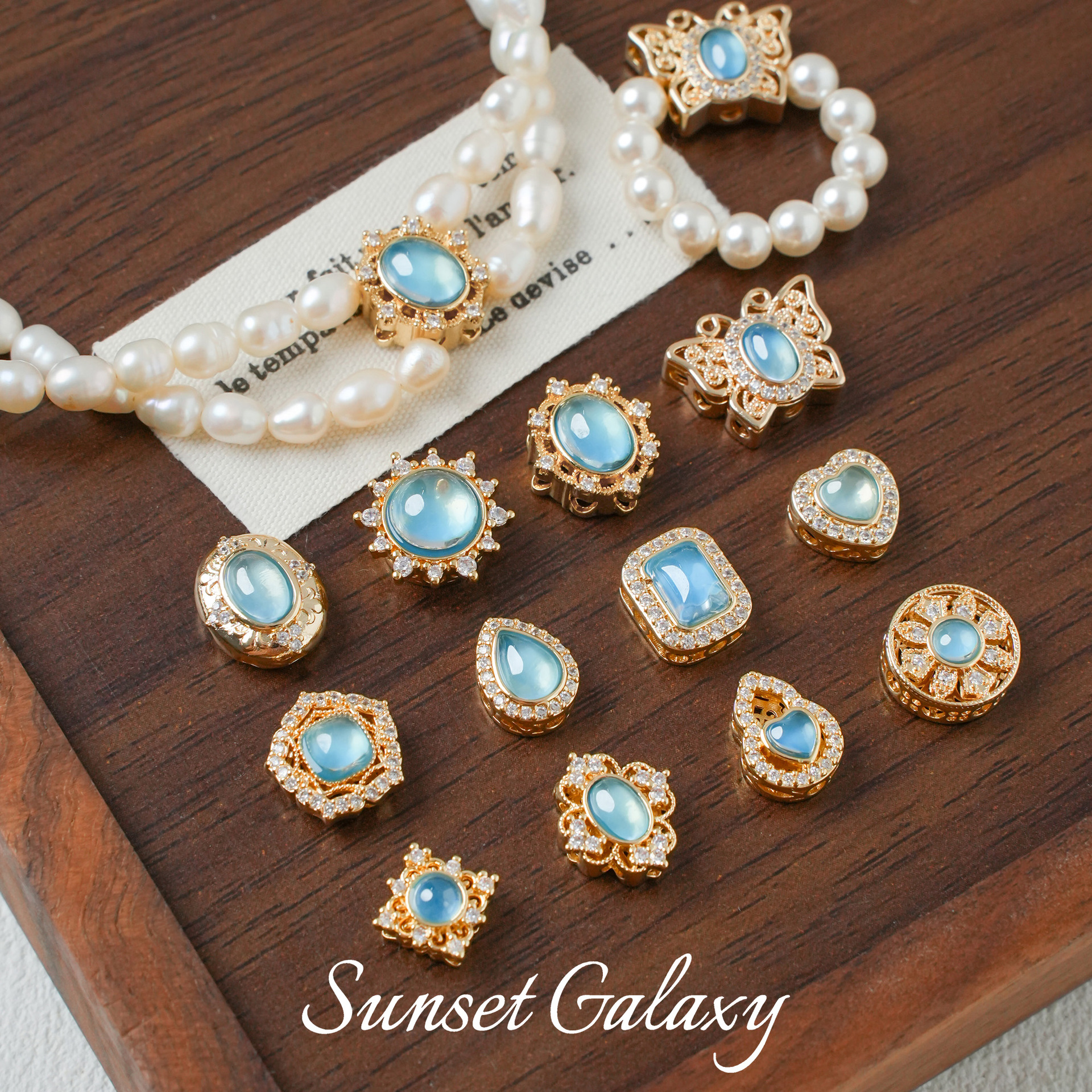 18K Gold-Plated Color-Preserving Porous Aquamarine Spacer Beads Pearl Bracelet Necklace Beaded Handmade DIY Jewelry Materials Accessories