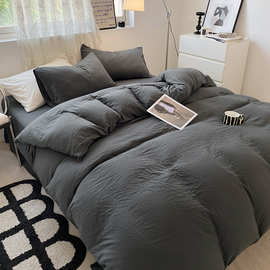 简约风水洗棉纯色四件套学生宿舍床单被套三件套家用床上用品厂家