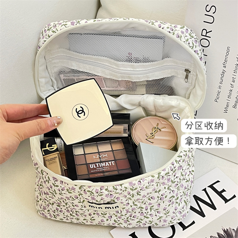 Nuevo maquillaje de flores trituradas bolsas portátiles de gran capacidad para mujeres bolsas de lavado de mano de alta calidad bolsas de almacenamiento de maquillaje para productos de cuidado de la piel