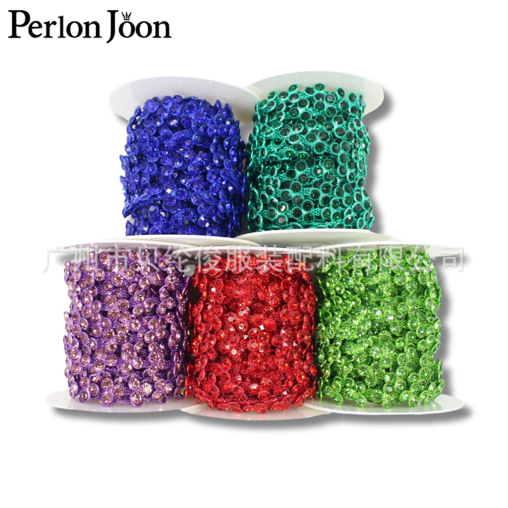 厂家直供 ML230多色圆形水钻金属链 DIY 服装包包装饰品