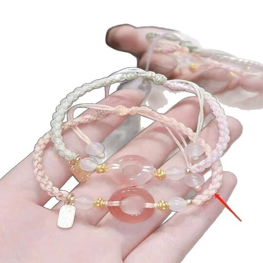 Peach Death Pink Ping An Buckle Bracelet Girl's Heart Color Matching High Color Value Ping An Joy Handmade Woven Jewelry