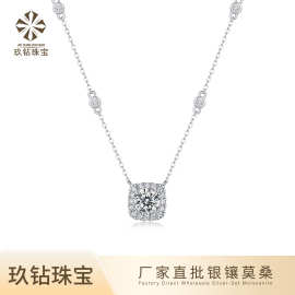 925银纯银莫桑石项链轻奢高级感ins锁骨链方包圆流苏吊坠ETSY爆款