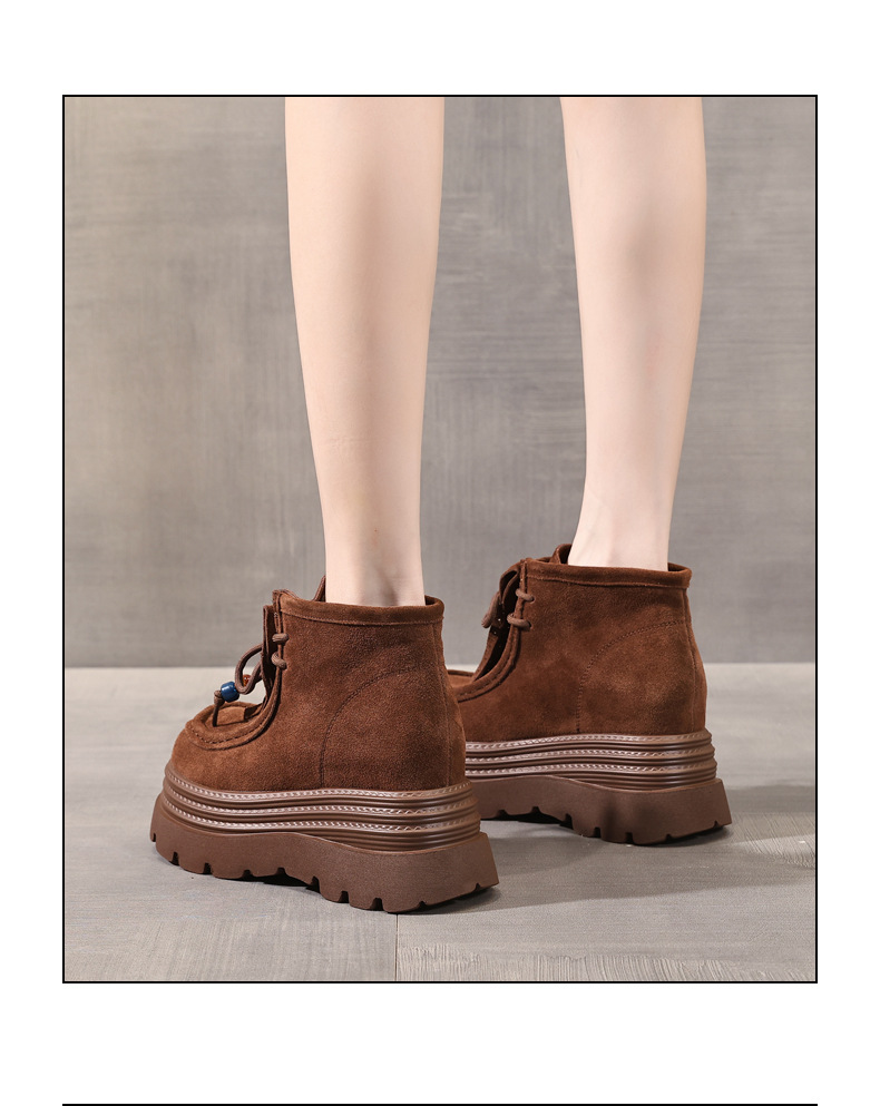 Boot nữ cổ ngắn tăng chiều cao đế dày phong cách Anh — nâu chi tiết 16
