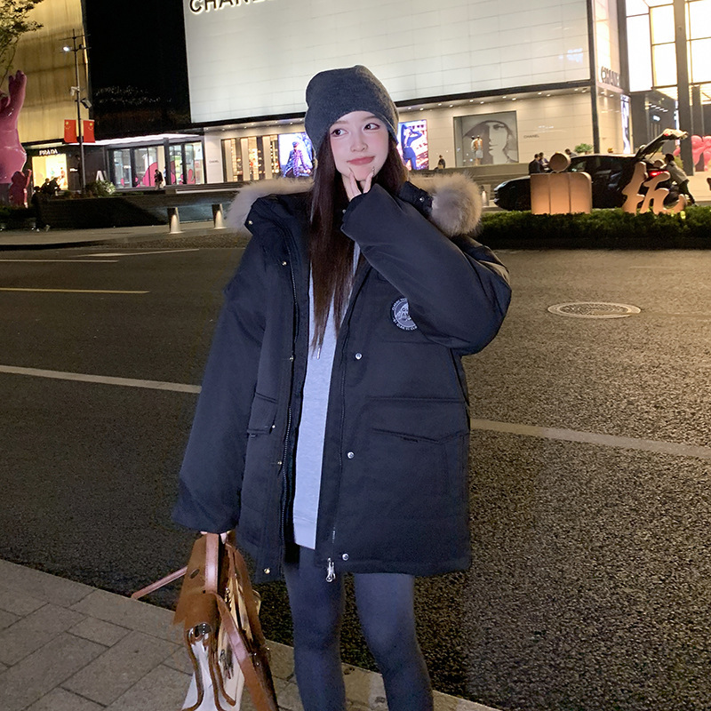 工装羽绒棉服女中长款2025新款小个子毛领派克服加厚冬季棉袄外套|undefined