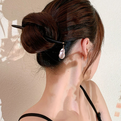 Retro ebony hairpin for women, ancient style, high-end flower bun hairpin, simple modern temperament, Hanfu hairpin