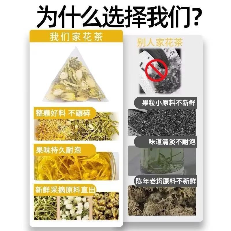 Three Flower Tea Jin Yin Hua Ju Hua Mo Li Hua Blend 75g 50 Teabags Cooling Daily Herbal Tea in use