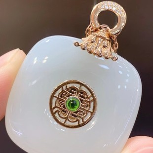 Fubei Diamond Jewelry [18K Gold Inlaid with Hetian Mutton Fat White Jade Safe Square Buckle Pendant] Bare Stone Size 31*31mm