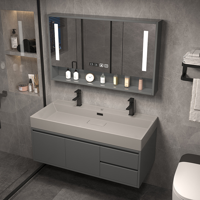 Simple Smart Bathroom Cabinet Bathroom Washstand Nano Cloud Stone Double Faucet Washbasin Washbasin Cabinet Combination