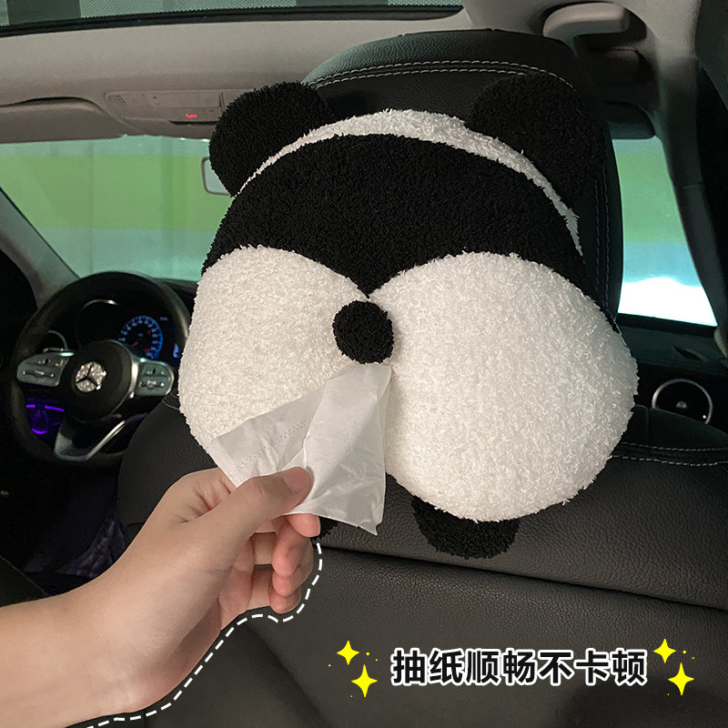 Small Panda Car Paper Towel Box for Women, Cartoon Cute Car Handlebar Paper Towel Holder, Car Use Chair Back Hanging Paper Towel Bag