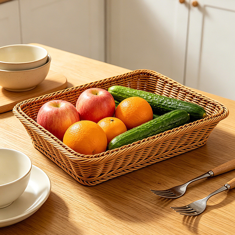 New Fruit Display Rattan Basket Kitchen Washing Basket Drain Basket Rectangular Bread Basket Imitation Rattan Bread Storage Basket New Fruit Display Rattan Basket Kitchen Washing Basket Drain Basket Rectangular Bread Basket Imitation Rattan Bread Storage Basket
