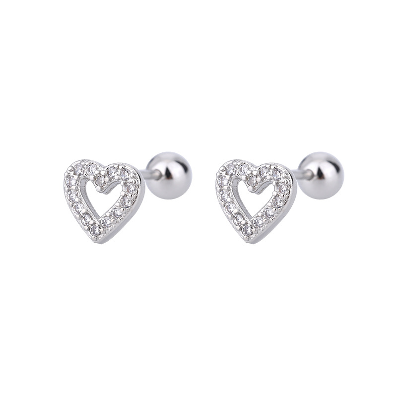 Women's Gender Inlay Design 1 Pair Sweet Shiny Heart Shape Inlay Copper Zircon Ear Studs