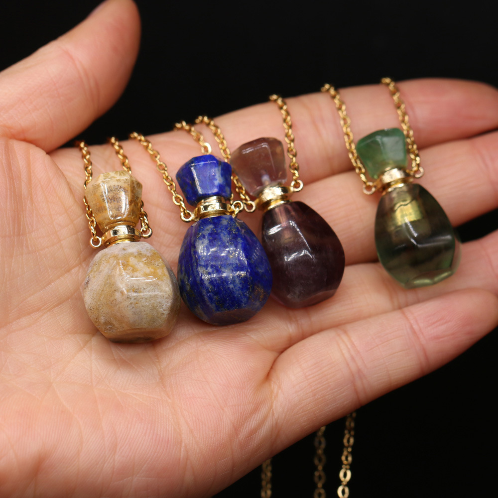 18g Weight Pendant Necklace Classification cable chain Chain Type 1 Piece Quantity Daily Occasion natural stone Material Perfume Bottle Pattern All Seasons Season Unisex Gender Classic Style Style Classic Style Perfume Bottle Natural Stone Cable Chain Pendant Necklace In Bulk 14