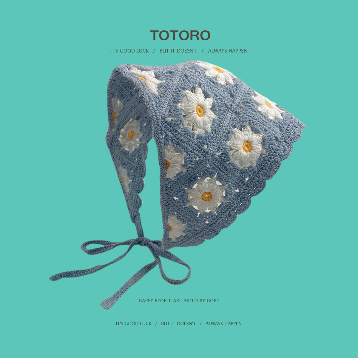 Francia cereza toallas triangulares mujeres primavera y otoño viajes padres-hijos gancho de punto flores hueco pañuelo de arte correa de pelo gorro