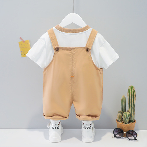 Foreign trade cotton children's clothing for boys and girls, summer cartoon short-sleeved overalls two-piece set for girls and boys, trendy summer suit