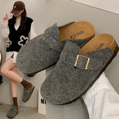 4.5毛のレトロな厚い底のコルクの布の靴の女性の2025春の新型の1足の頭の柔らかい底の半スリッパ