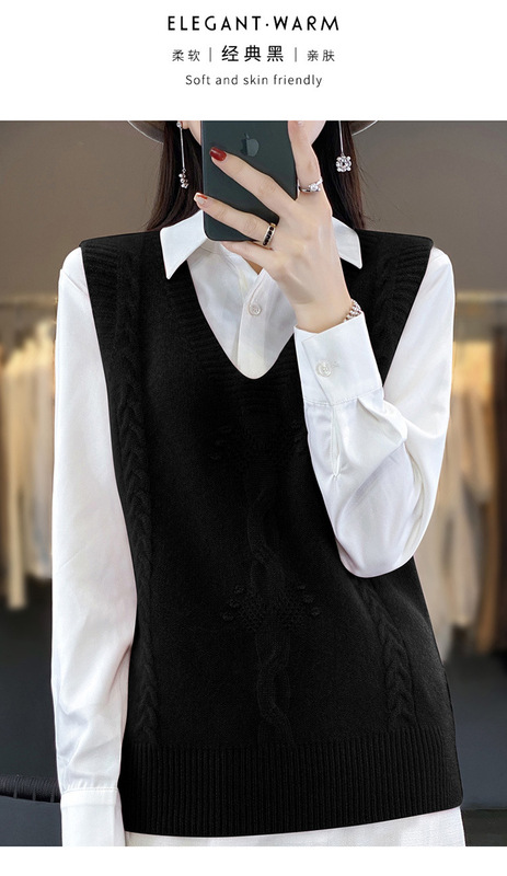 V领针织马甲女2025秋冬新款款百搭叠穿毛衣背心提花打底背心坎肩|undefined