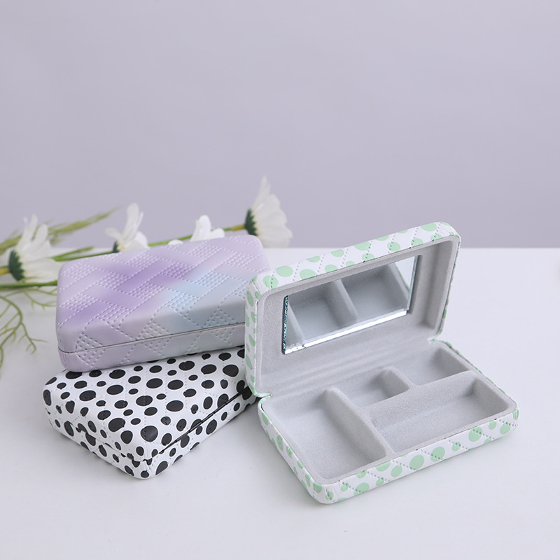 Cross-Border High-End Contact Lens Case, Beauty Lens Case with Pu Texture, Jewelry Storage Box, Pressure-Resistant Double Mirror Companion Box