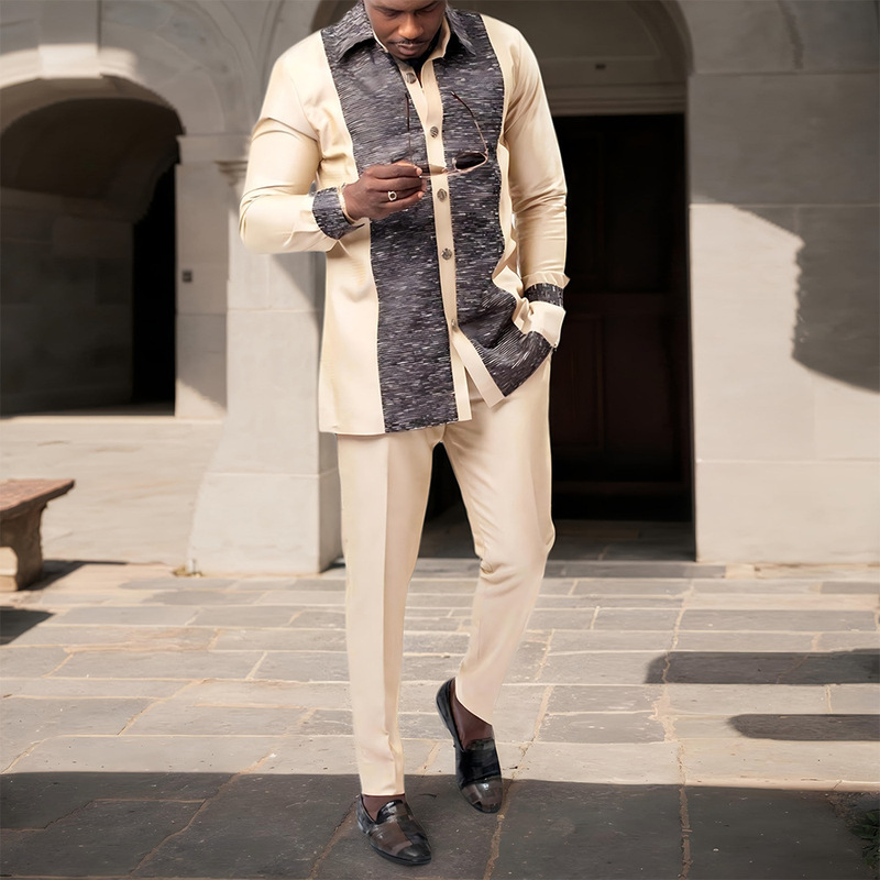 2025 New Export Youth Casual African Ethnic Style Off-White Lapel Summer Standard Men's Suit Lk001 2025 New Export Youth Casual African Ethnic Style Off-White Lapel Summer Standard Men's Suit Lk001