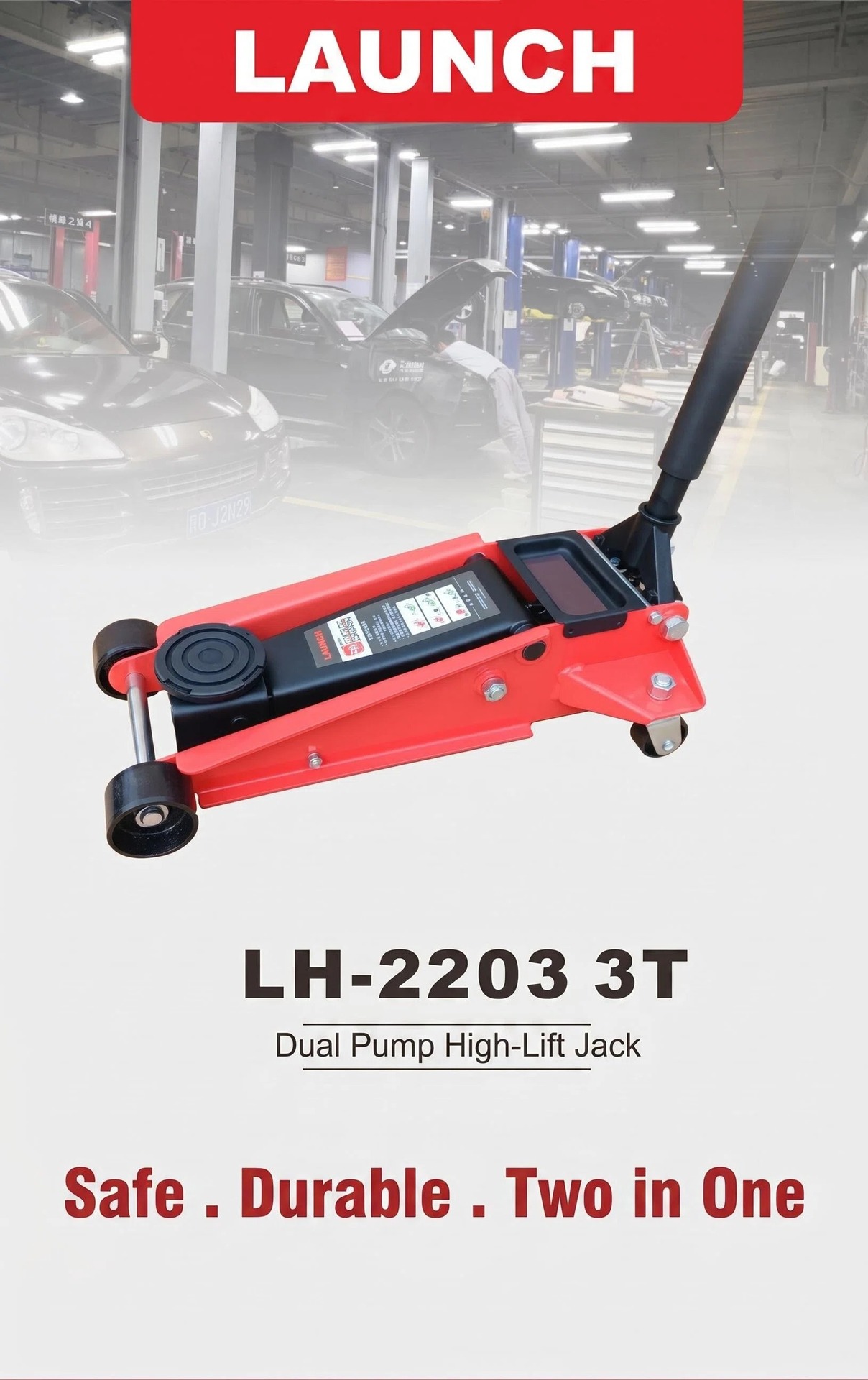 Launch Lh2203/2303 3t Floor Jack Dual-Pump High/Low Horizontal Type 0kg Ton