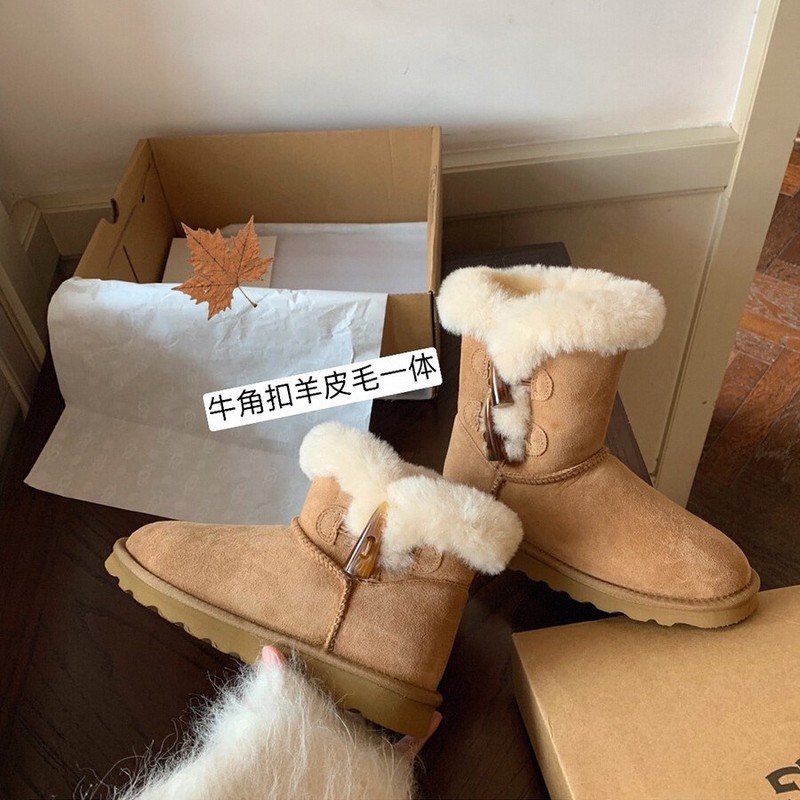葡萄妈同款2025秋冬毛毛牛角扣棉鞋圆头厚底保暖舒适雪地靴女|undefined