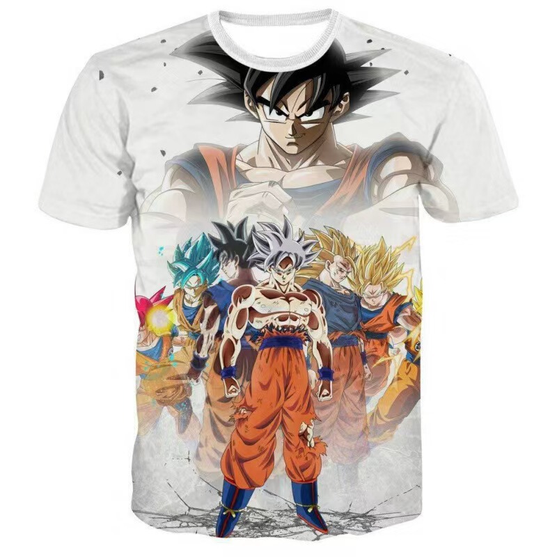 Cross-Border Cartoon Anime Boy T-Shirt 3D Digital Printing Dragon Ball Fashion Trendy Printed Short-Sleeved Casual Top