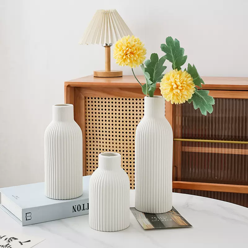 陶瓷花瓶套装简约陶瓷花瓶家居装饰品摆件白色装饰工艺品套装花瓶