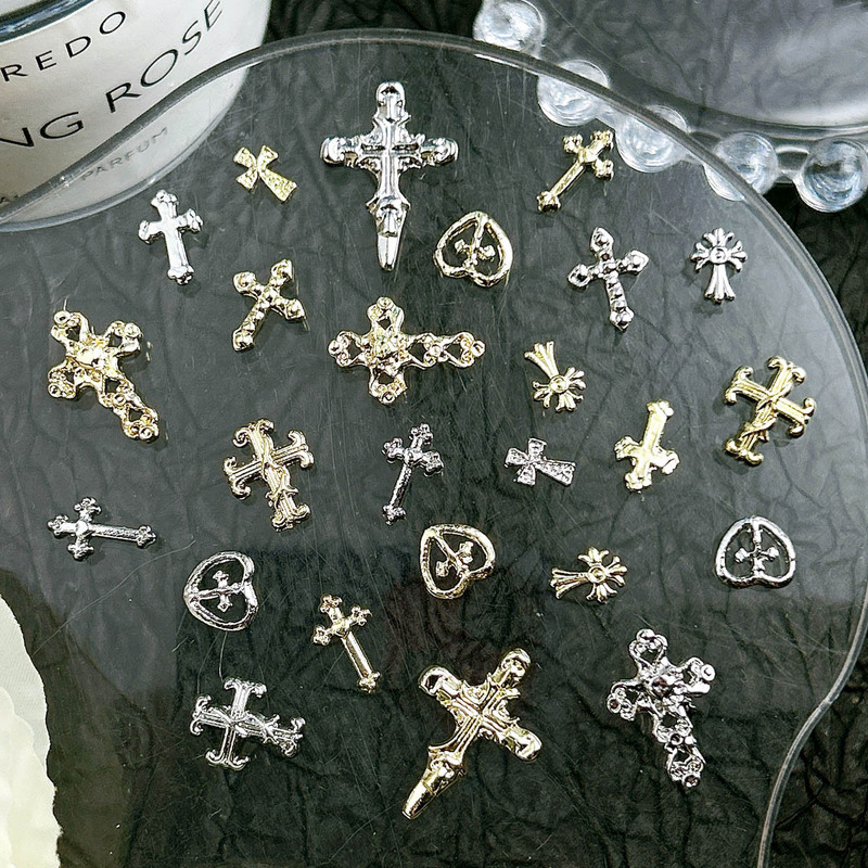 Cross Dark Nail Art Accessories Punk Metal Love Crow Heart Retro Alloy Nail DIY Accessories Wholesale