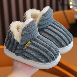 Winter Children's Cotton Slippers Warm Bag Heel Home Indoor Non-Slip Baby Fluffy Plush Cotton Shoes for Boys and Girls