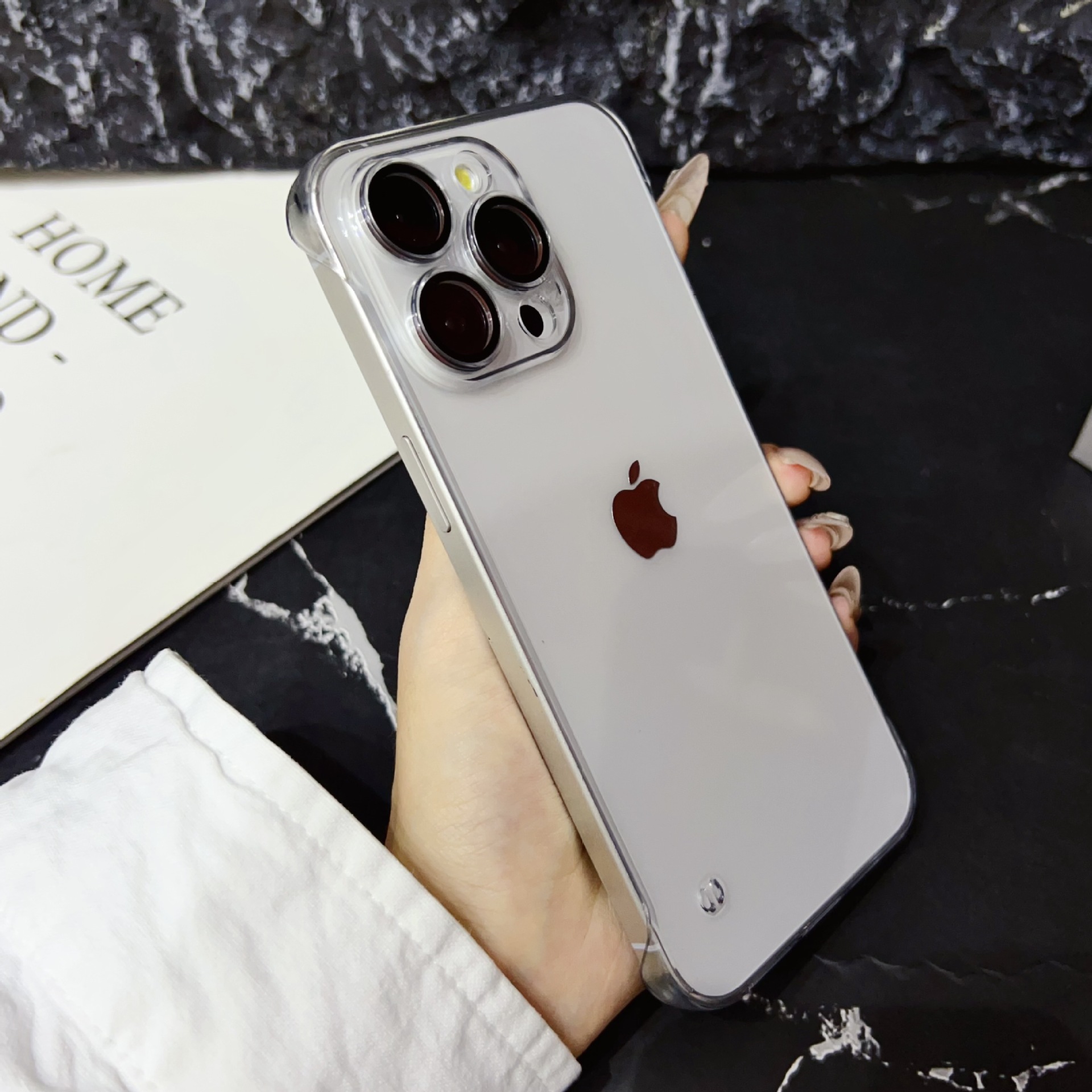 HY 전기 도금 국경없는 전화 케이스-투명