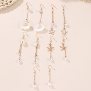 Cross-Border European and American Marine Style Beach Style Girls' Long Tassel Face Slimming Earrings Starfish and Shells Kidsren's Ear Jewelry