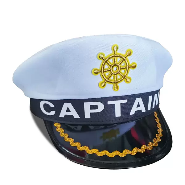 Logo Embroidered Adult Captain Hat for Carnival, Christmas, Holiday Parties, Performances, Captain Lettered Navy Hat