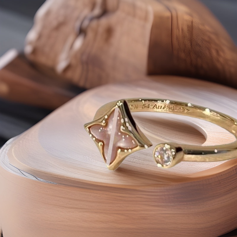 Donkey's Double t New High Version V Gold Square Round Mother-Of-Pearl Donkey's Ring Cnc Finely Carved 18K High-End Style