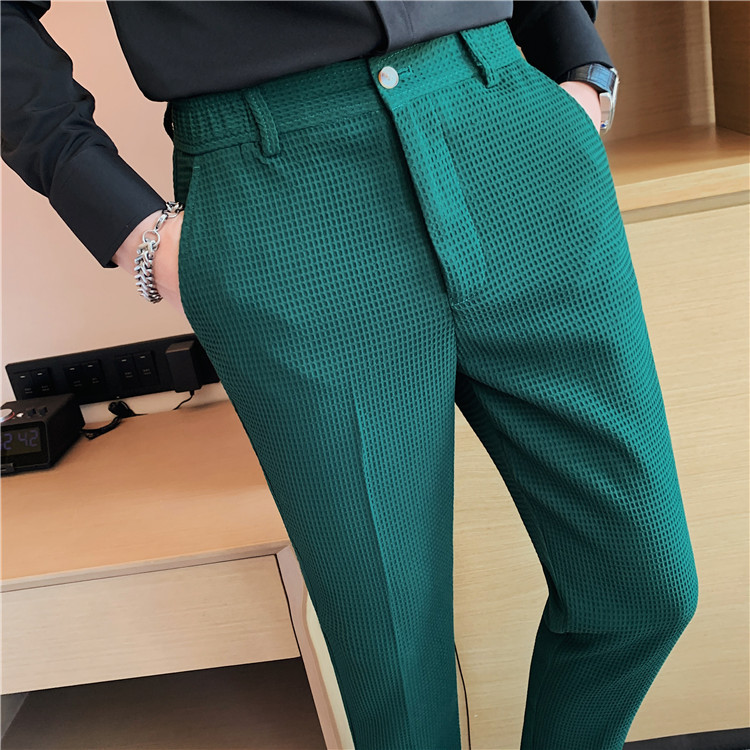Pantalon décontracté droit gaufré à la mode et simple de marque tendance paresseuse, pantalon slim à petite jambe, pantalon d'affaires suspendu_voghion.com