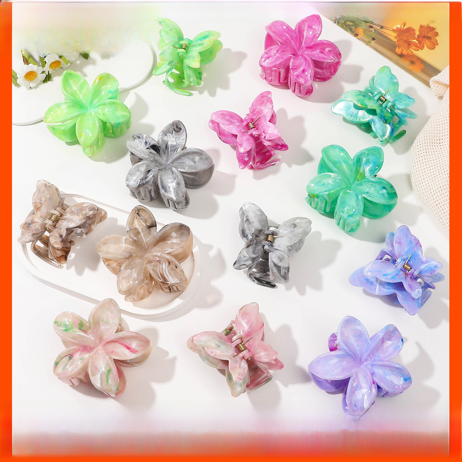 Qiyue cross-border marble pattern flower catch clip large egg flower hair clip plate hair shark clip hair catch hair accessories wholesale_voghion.com
