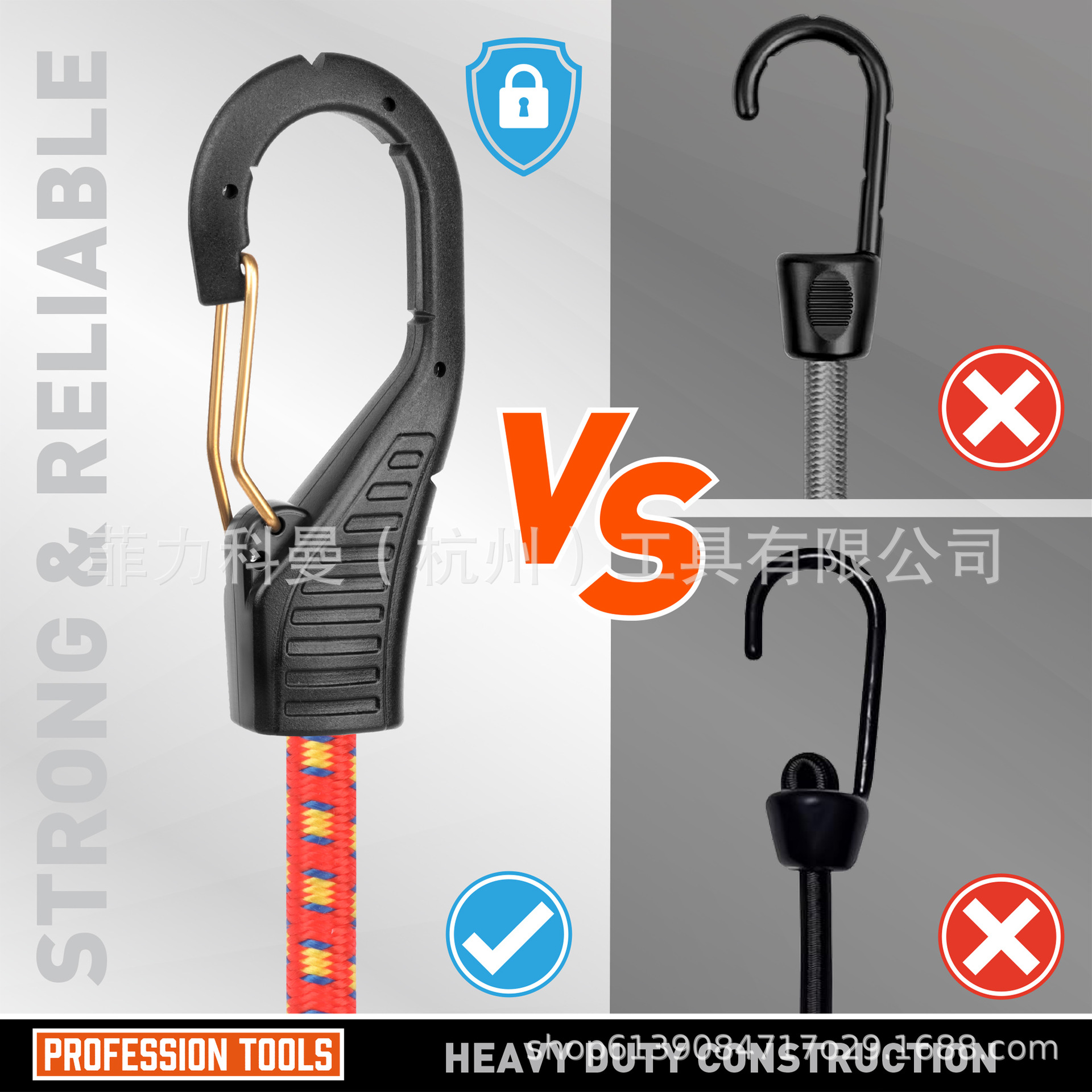 Cuerdas de equipaje de 10 piezas con gancho de alta calidad, 20 pulgadas con bloqueo (rojo)