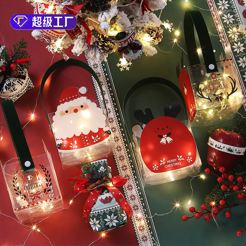 Víspera de Navidad transparente caja de Apple Santa Claus caja de regalo caja portátil de PVC hecho a mano bricolaje Navidad fruta caja decorativa lote