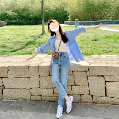 纳米薄款冰丝直筒牛仔裤女2025年夏季高腰小个子显瘦浅色烟管裤