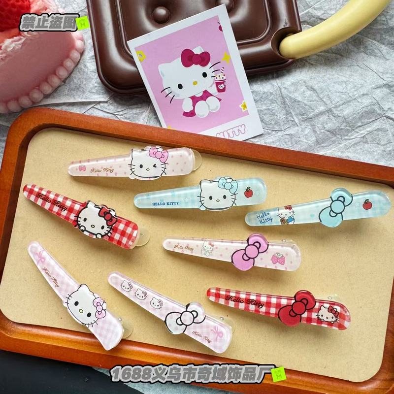 新しい漫画かわいいキティ猫とアヒルの口クリップ子供用甘いガーリーハート多用途前髪サイドクリップヘアクリップ|undefined