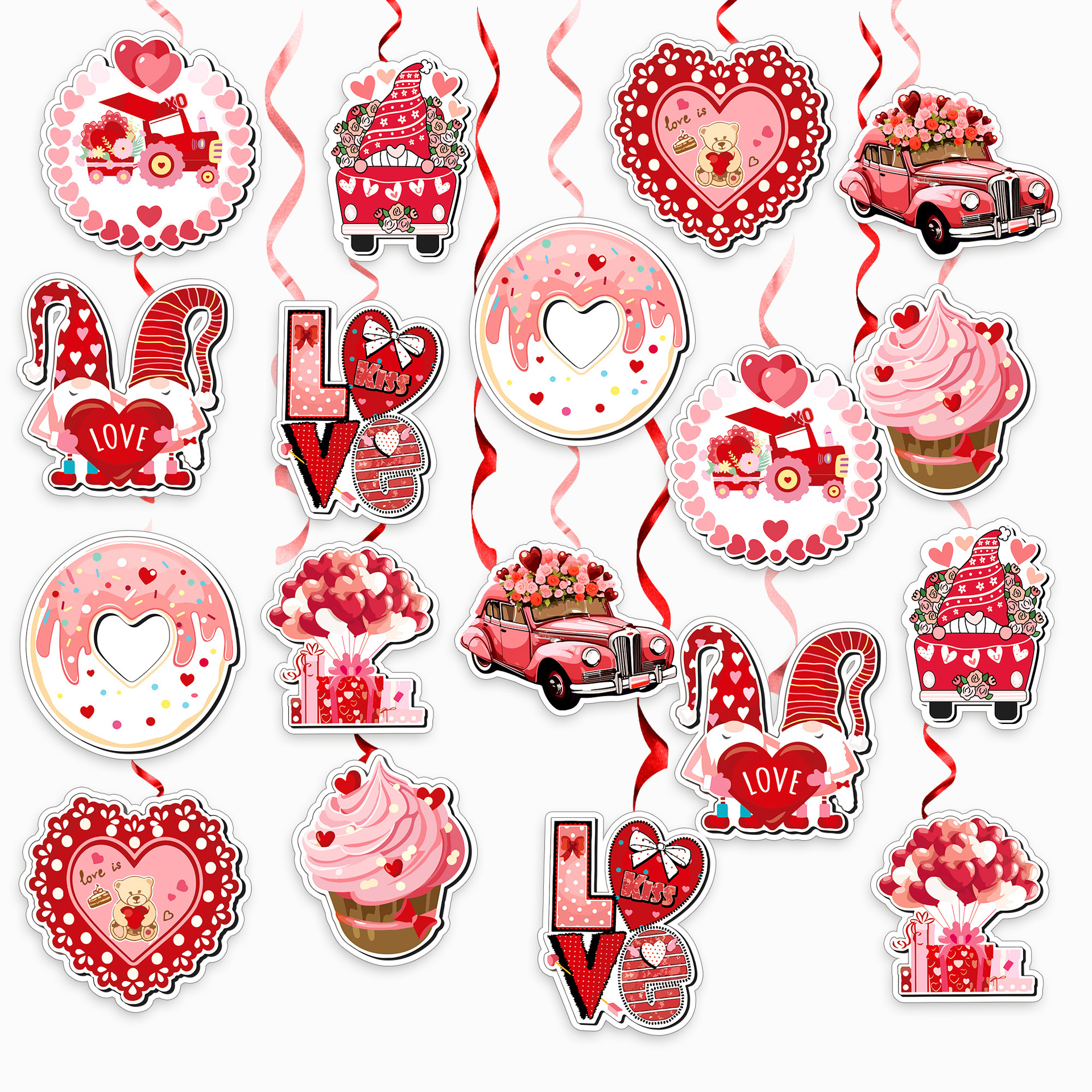 Valentine's Day Red Theme Party Decoration Arrangement Props Spiral Chandelier Chandelier Hanging Strap Proposal Cross Border