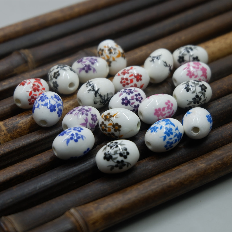 Blue and white ceramic round beads heart shaped